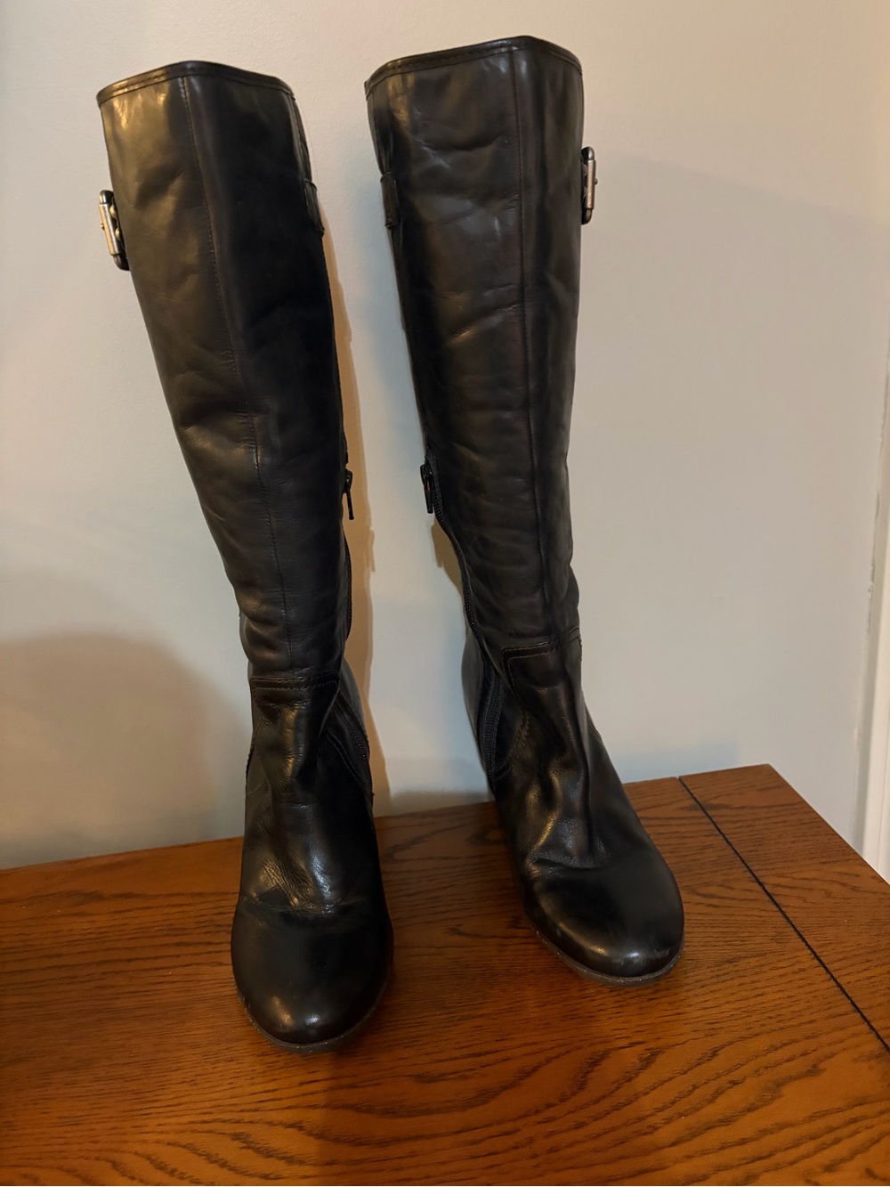 Naya Black Over-the-Knee Leather Boots with Side Buckle